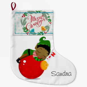 Christmas Stocking, Christmas African  Elf Large Christmas Stocking