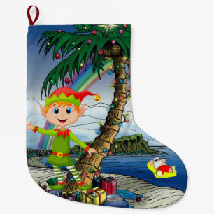 Christmas Stocking, Christmas Beach Elf Large Christmas Stocking