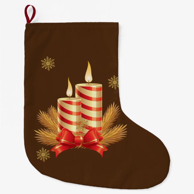 Christmas Stocking, Christmas Candle Large Christmas Stocking (Front)