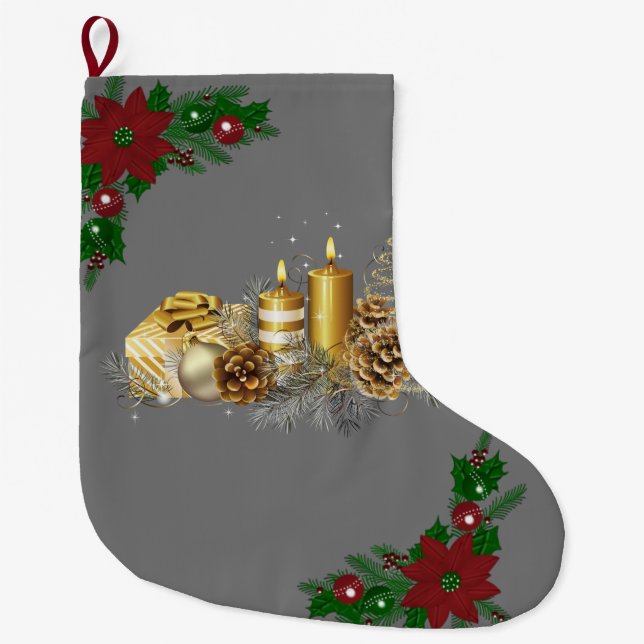 Christmas Stocking, Christmas Candle Large Christmas Stocking (Front)