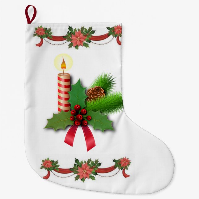 Christmas Stocking, Christmas Candle Large Christmas Stocking (Front)