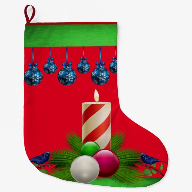 Christmas Stocking, Christmas Candle Large Christmas Stocking (Front)