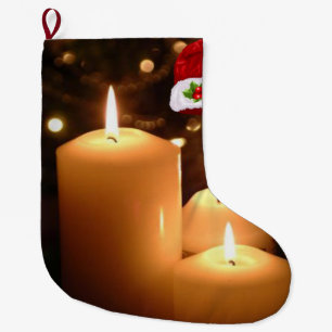 Christmas Stocking, Christmas Candle Large Christmas Stocking