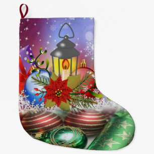 Christmas Stocking, Christmas Candle Large Christmas Stocking
