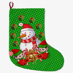 Christmas Stocking, Christmas Elf Snowman Large Christmas Stocking