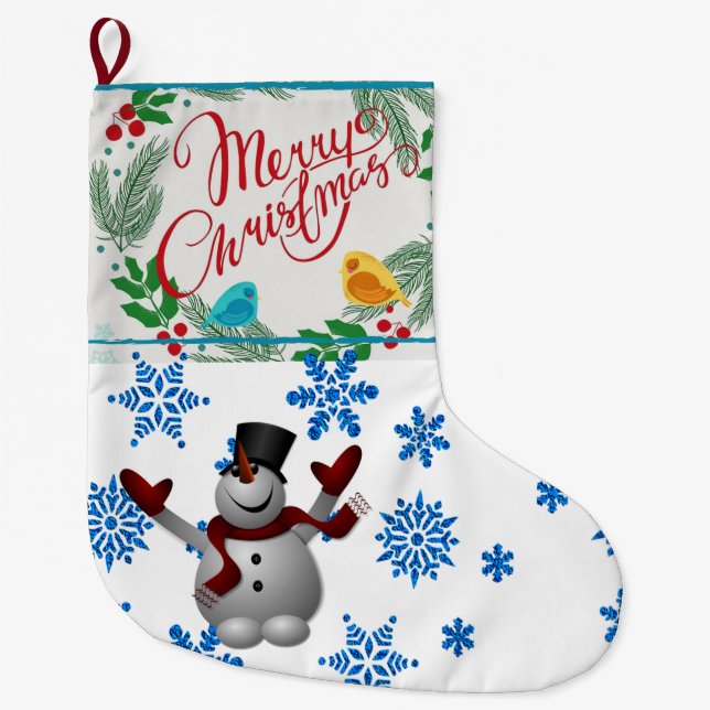 Christmas Stocking, Christmas Snowman Large Christmas Stocking (Front)
