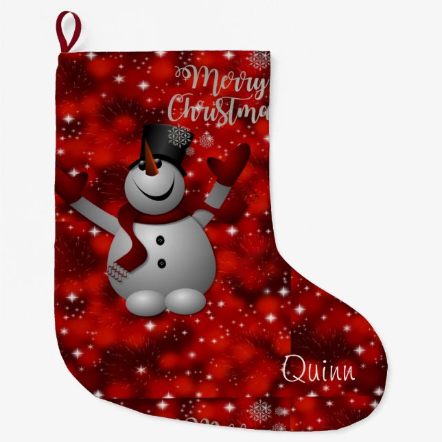 Christmas Stocking, Christmas Snowman Large Christmas Stocking (Front)