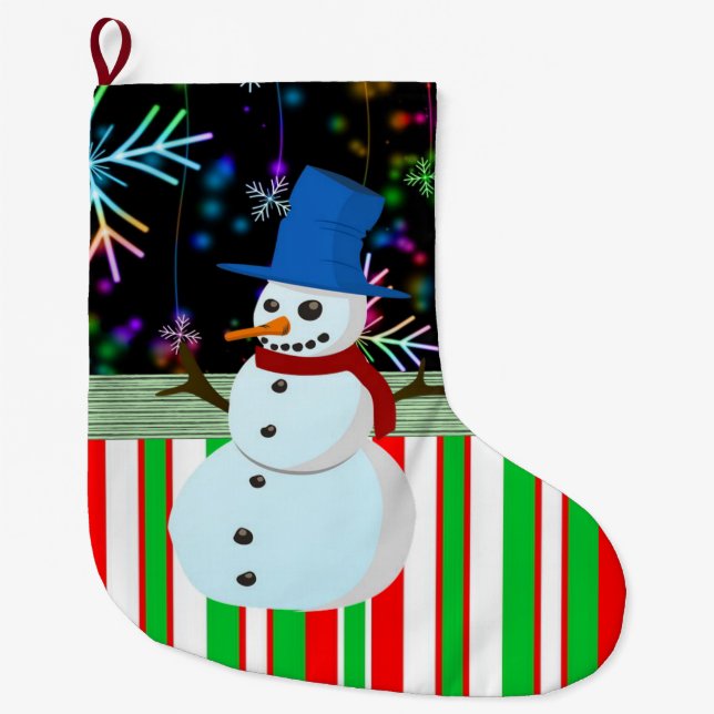Christmas Stocking, Christmas Snowman Large Christmas Stocking (Front)