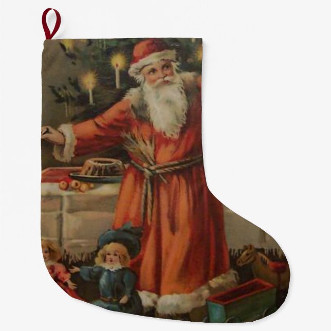 Christmas Stocking, Christmas Vintage Large Christmas Stocking (Front)