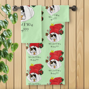 Christmas Stocking Cute Calico Kitten Bath Towel Set