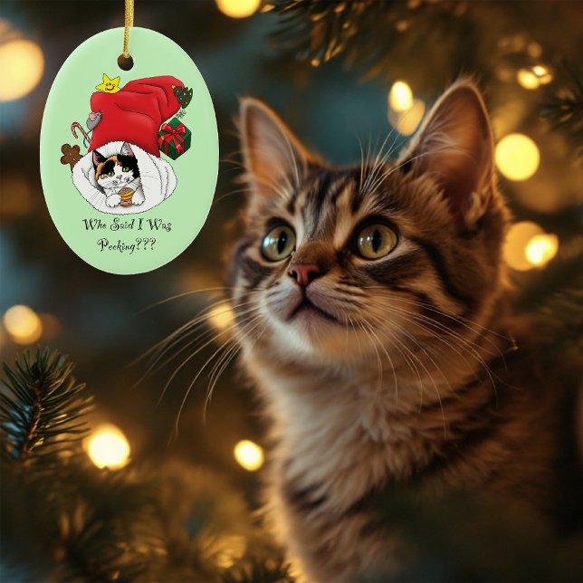 Christmas Stocking Cute Calico Kitten Ceramic Ornament (Creator Uploaded)