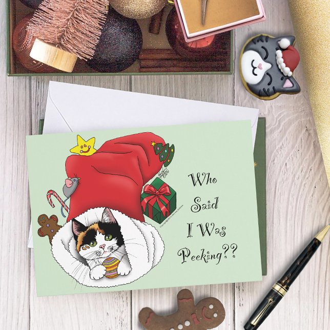 Christmas Stocking Cute Calico Kitten Holiday Card (Creator Uploaded)