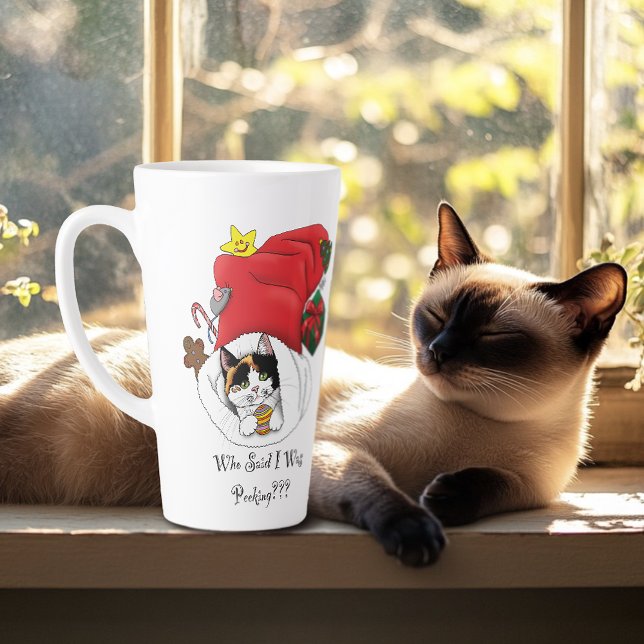 Christmas Stocking Cute Calico Kitten Latte Mug (Creator Uploaded)