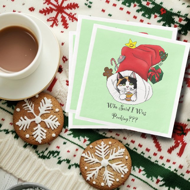 Christmas Stocking Cute Calico Kitten Napkin (Creator Uploaded)