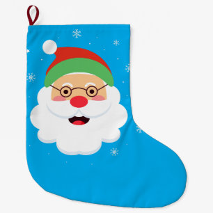 Christmas Stocking Cute Santa Face Blue Snowflake