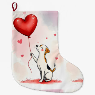 Christmas Stocking, Dog Red Heart Large Christmas Stocking