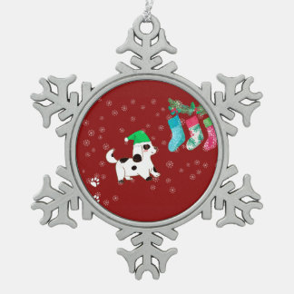 Christmas Stocking Dog Snowflake Pewter Christmas Ornament