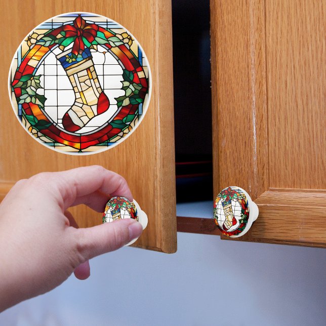 Christmas Stocking Faux Stained Glass  Ceramic Knob (Creator Uploaded)