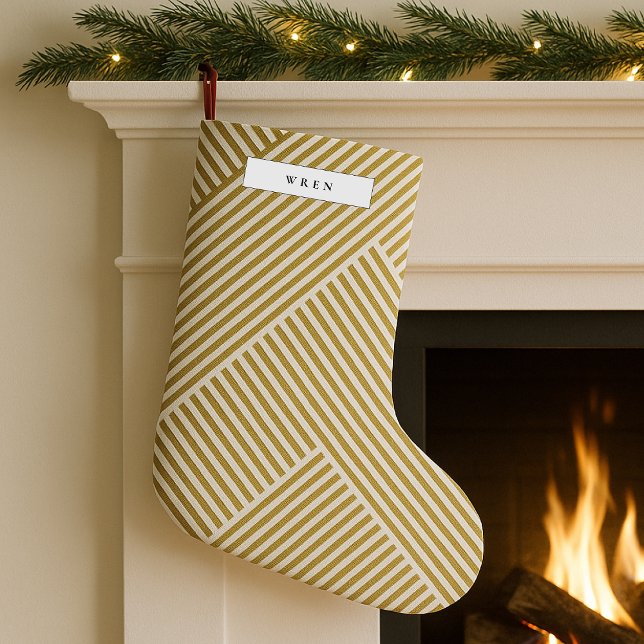 Christmas Stocking | Gold Geometric Elegant Luxe (Gold geometric Christmas stocking by Guava, featuring elegant serif typography & luxe metallic style)