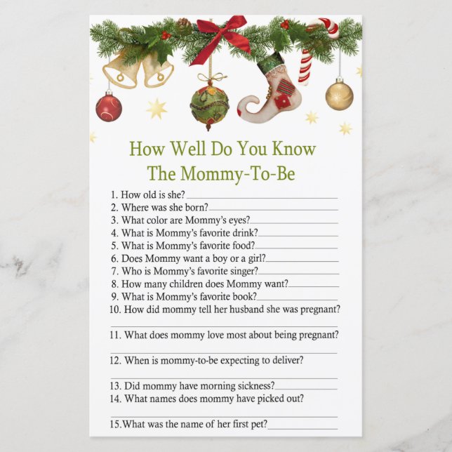 christmas stocking how well do you know baby showe (Front)