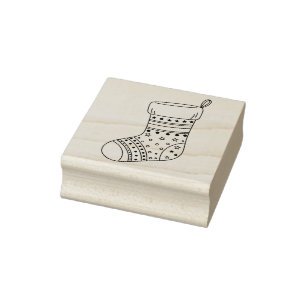 Christmas Stocking in Black Lines Silhouette Rubber Stamp