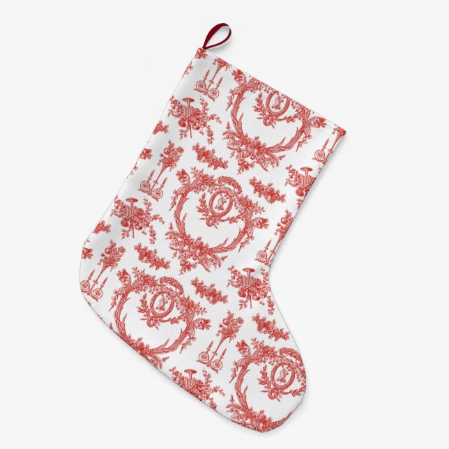 Christmas Stocking Marie Toile strawberry2 (Front (Hanging))