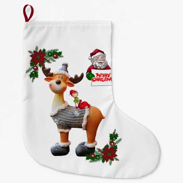 Christmas Stocking, Merry Christmas Large Christmas Stocking (Front)