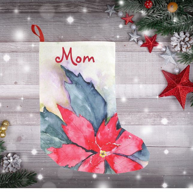 Christmas Stocking Mom Poinsettia Red (Christmas Stocking For Mom Poinsettia Red)