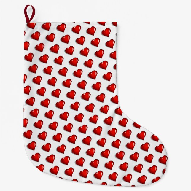 Christmas Stocking, Red Hearts Love Large Christmas Stocking (Front)