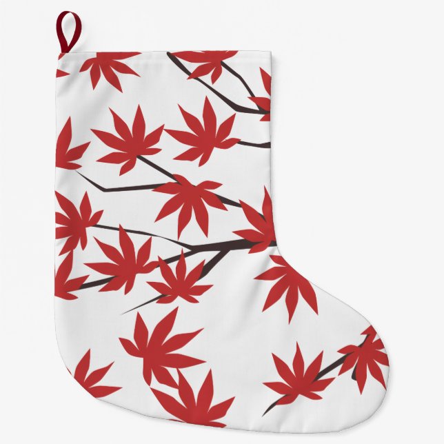 Christmas Stocking, Red Leaves  Large Christmas Stocking (Front)