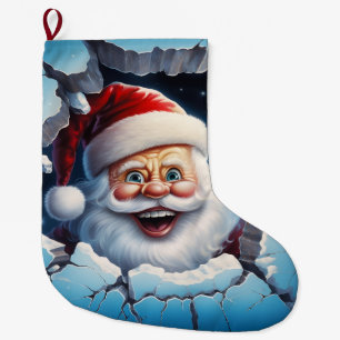 Christmas Stocking, Santa Claus Vintage Snow Large Christmas Stocking