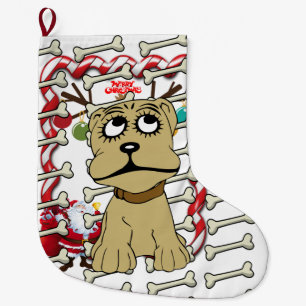 Christmas Stocking, Santa Dog Bones Paws  Large Christmas Stocking