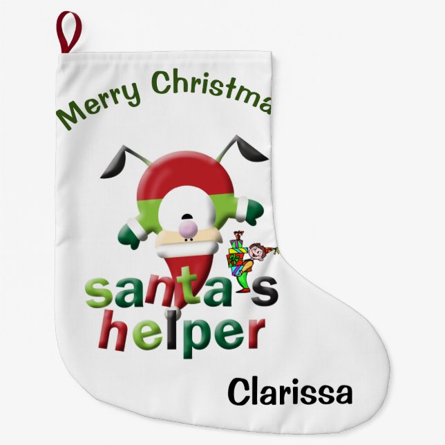 Christmas Stocking,  Santa Elf  Large Christmas Stocking (Front)