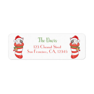 Christmas Stocking - Sleeping Kitten in Santa Hat Return Address Label