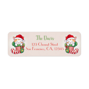 Christmas Stocking - Sleeping Kitten in Santa Hat Return Address Label