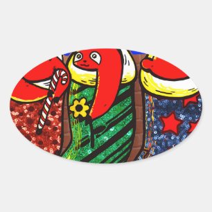 christmas stocking sloth oval sticker