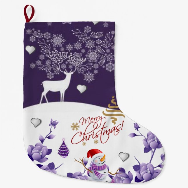 Christmas Stocking, Snowman Large Christmas Stocking (Front)