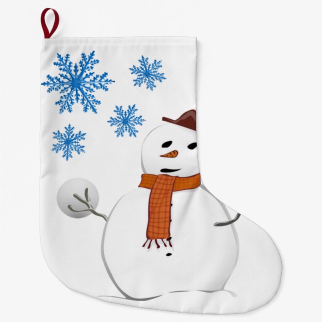 Christmas Stocking, Snowman Large Christmas Stocking (Front)