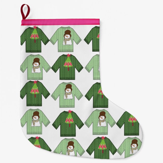 Christmas Stocking, Snowman Large Christmas  Stocking (Front)