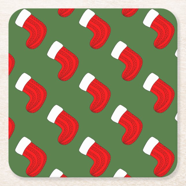 Christmas Stocking Square Paper Coaster (Front)