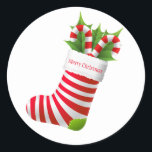 Christmas Stocking Stickers<br><div class="desc">Holiday sticker shown with a festive Christmas stocking print.  
Customise or buy as is.</div>