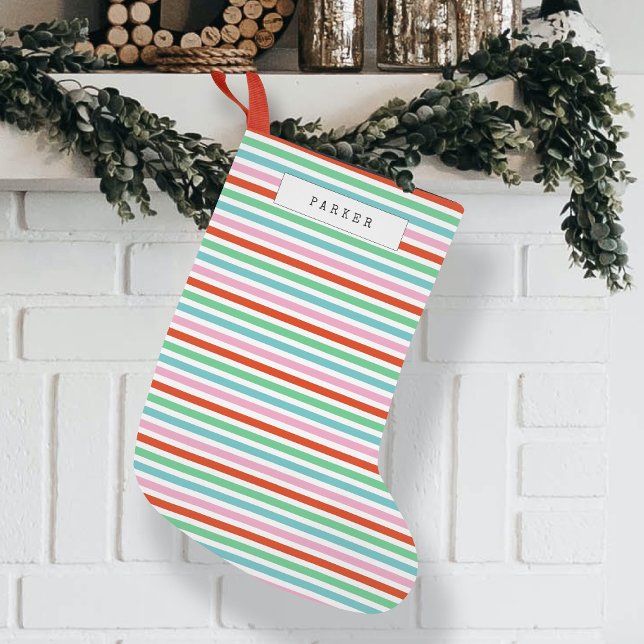 Christmas Stocking | Stripe Pattern Modern Festive (Modern colorful striped Christmas stocking by Guava, featuring Scandi-inspired candy stripe design)
