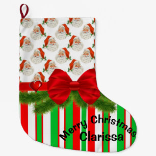 Christmas Stocking, Stripe Vintage Santa Claus Large Christmas Stocking