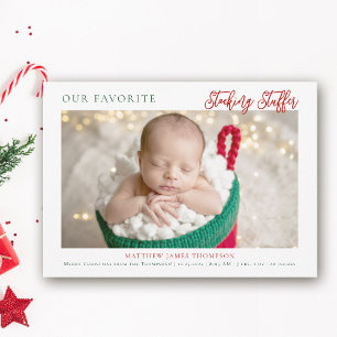 Christmas Stocking Stuffer Red Green Photo Baby Announcement