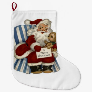 Christmas Stocking, Vintage Santa Large Christmas Stocking