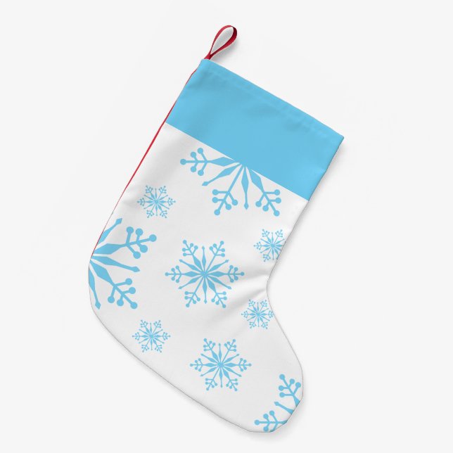 Christmas Stocking with Blue Snowflakes. (Front (Hanging))
