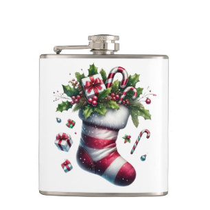 Christmas Stocking with Gifts and Candy Canes Hip Flask