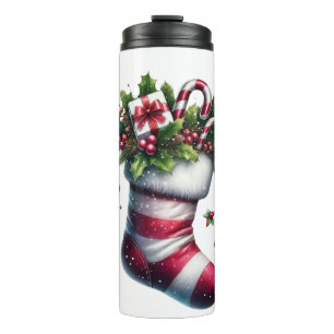 Christmas Stocking with Gifts and Candy Canes Thermal Tumbler