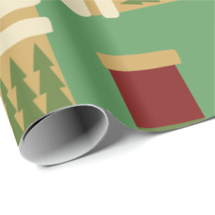 Christmas Stocking with Green Background  Wrapping Paper