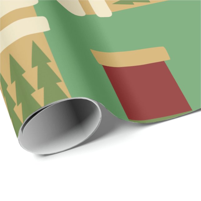 Christmas Stocking with Green Background  Wrapping Paper (Roll Corner)